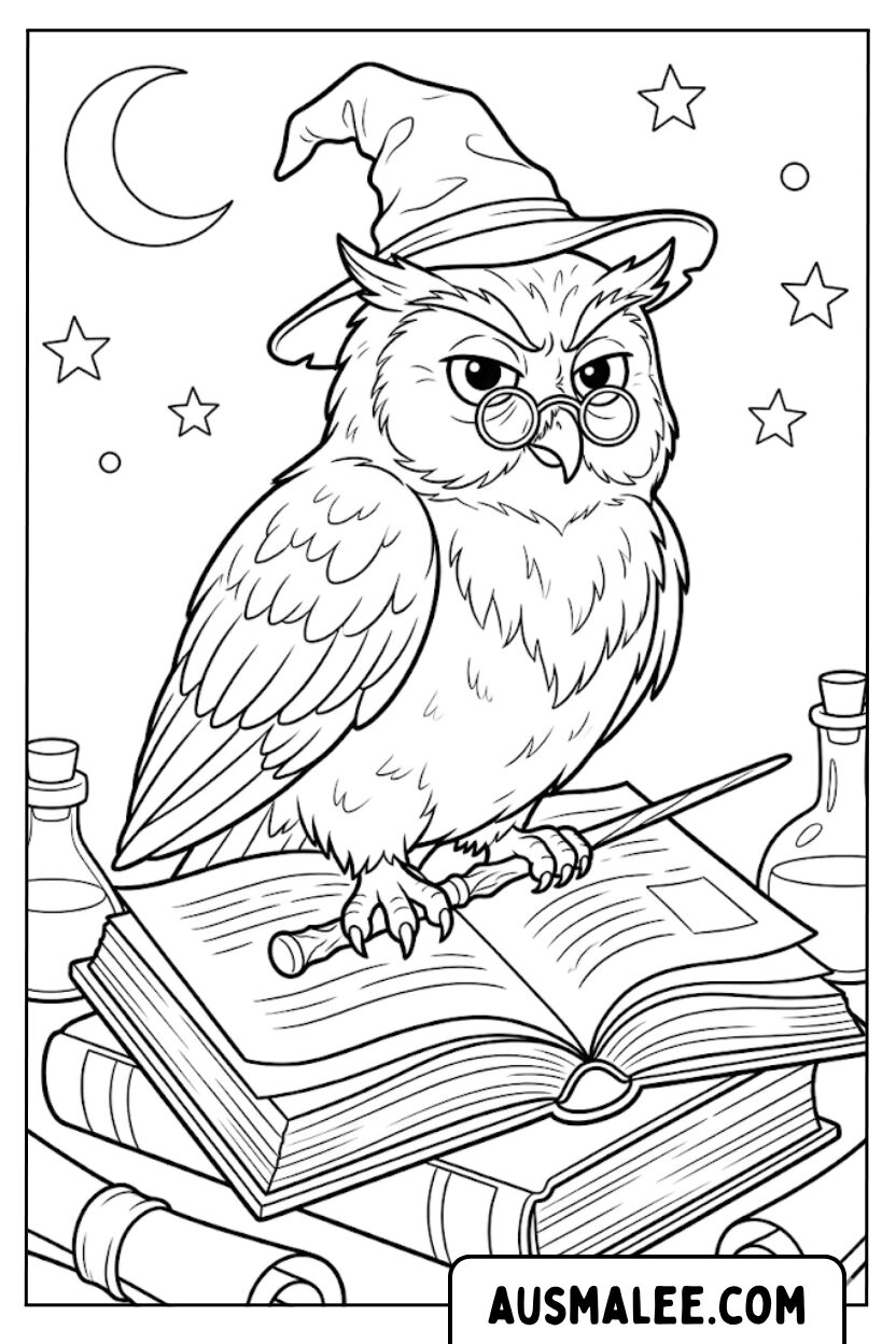Coloriages - Baguette magique de hibou