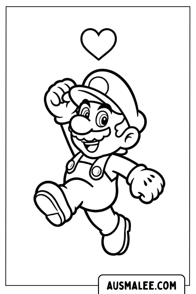 Coloriages Mario saute en coeur