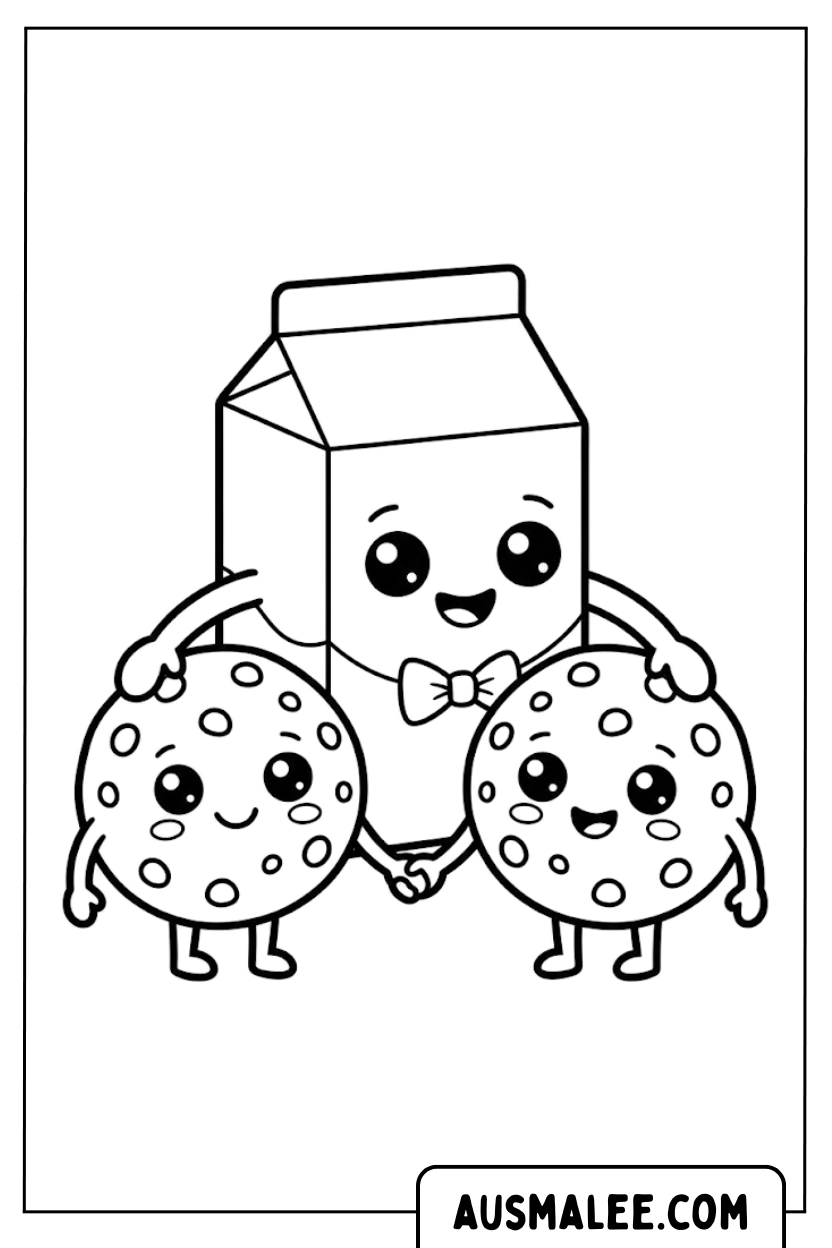 Coloriages lait et biscuits kawaii