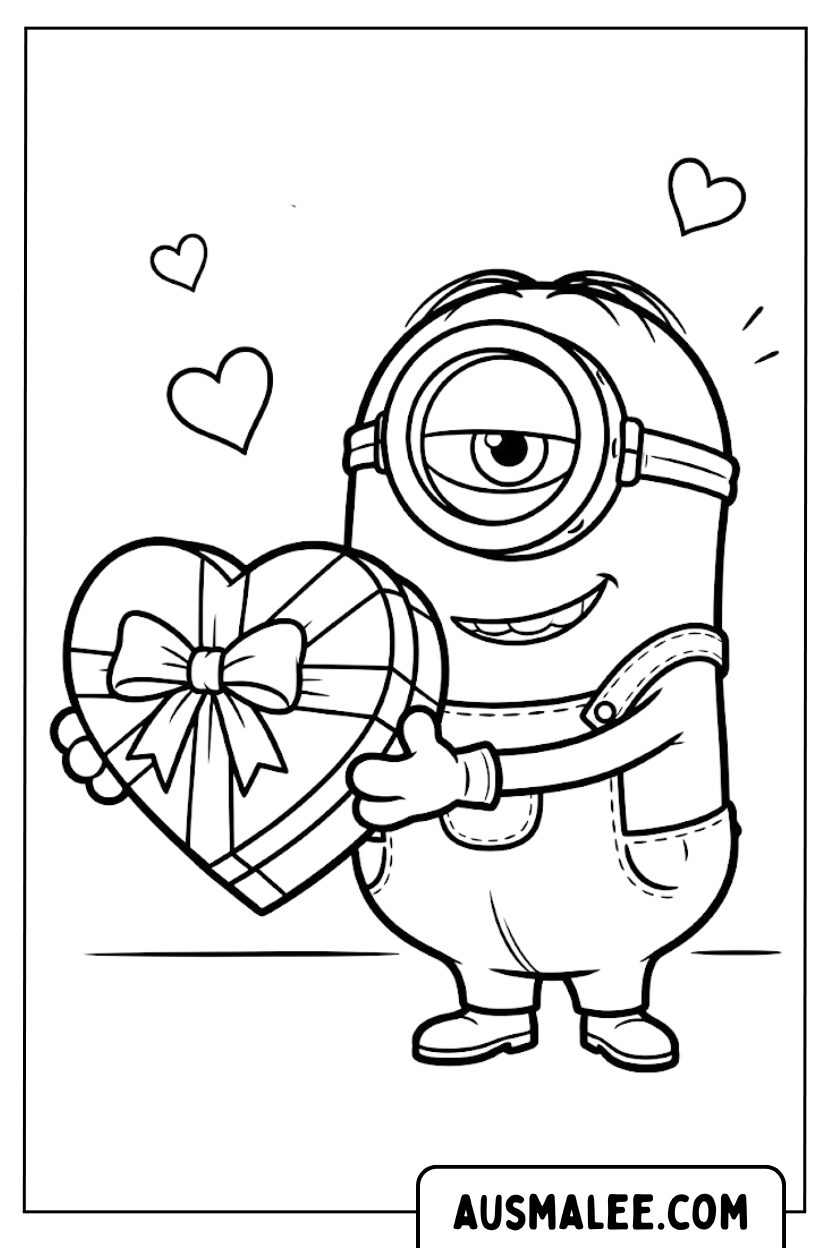 Coloriages Minion coeur boîte noeud