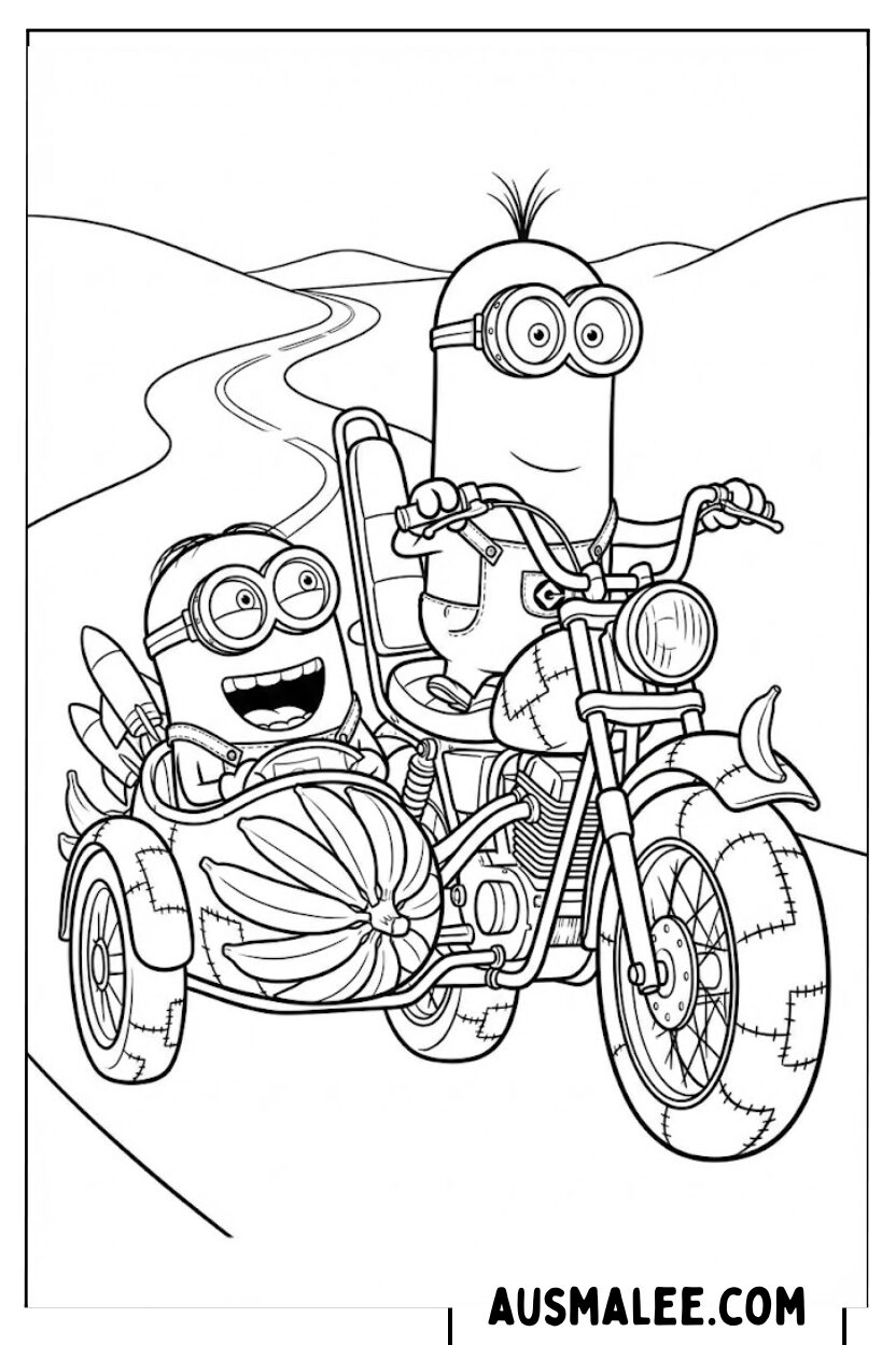Kleurplaten Minions Motorbananen
