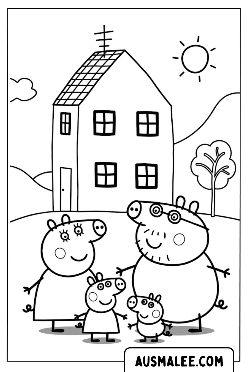 Peppa Pig familiehuis kleurplaten