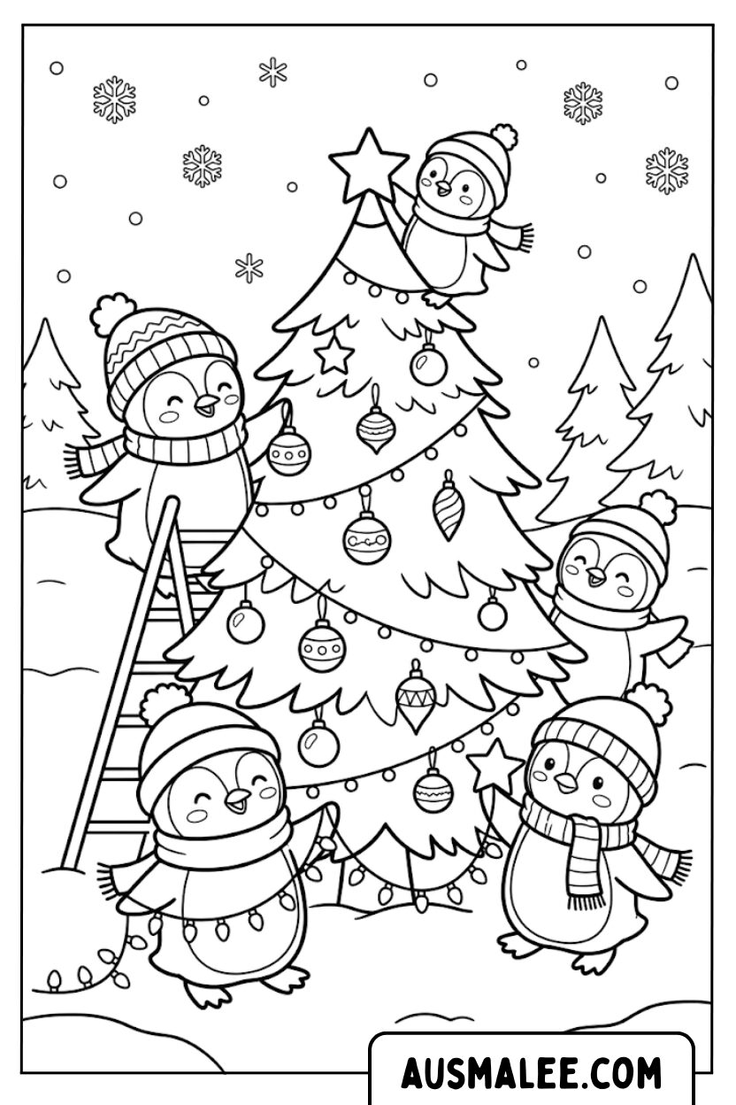 Coloring pages penguins help each other