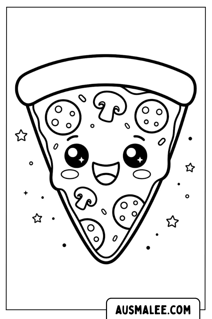 Coloriage tranche de pizza kawaii