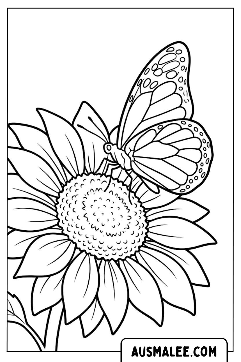 Kleurplaten vlinder zonnebloem