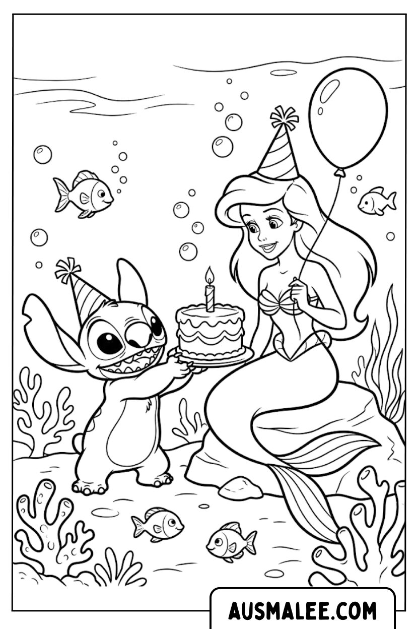 Coloriages sous-marins Stitch Ariel