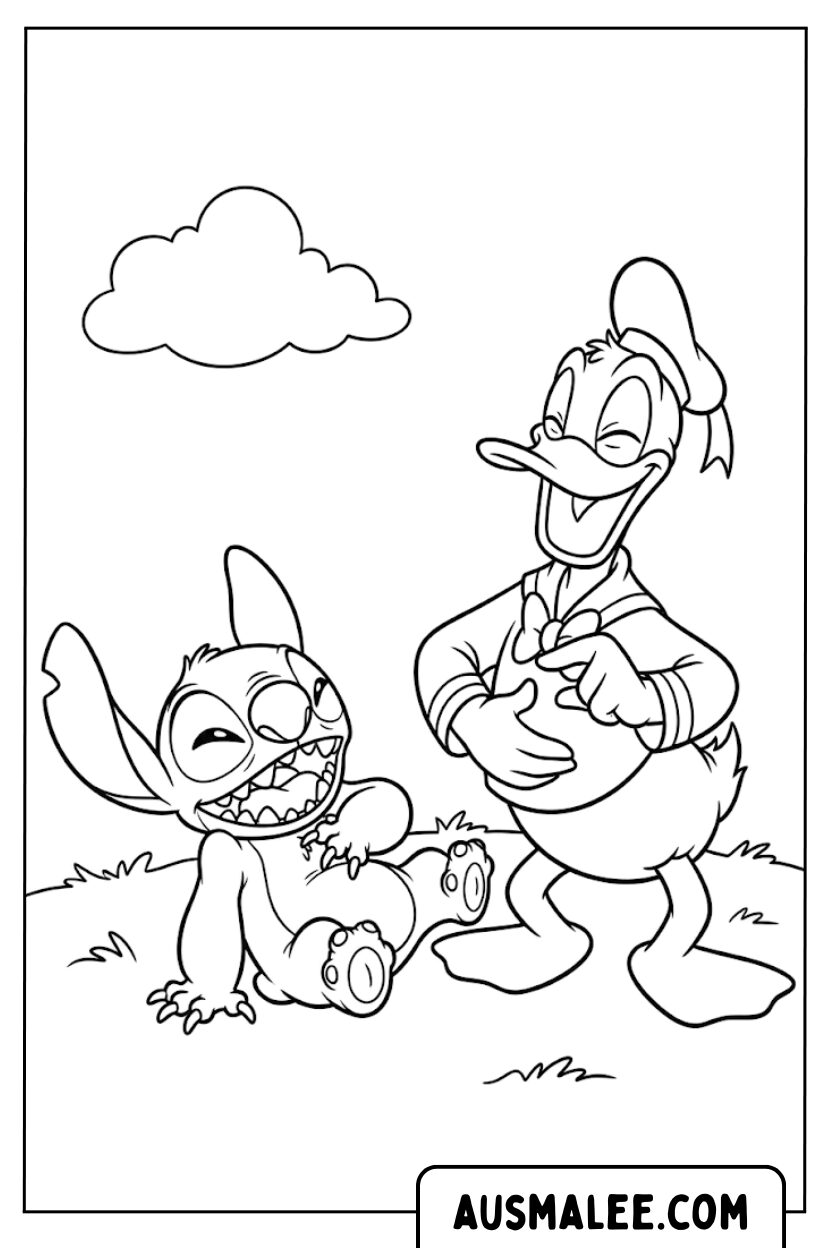 Stitch Donald Duck Laughing Coloring Pages