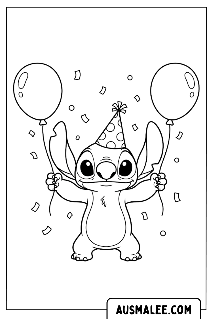 Coloriages Stitch Ballons Fête