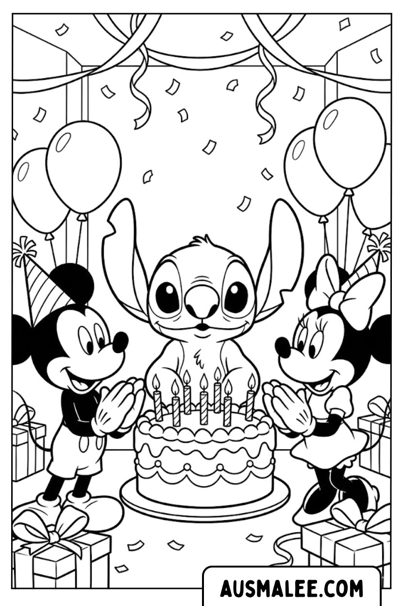 Coloriages Stitch Mickey Minnie Fête