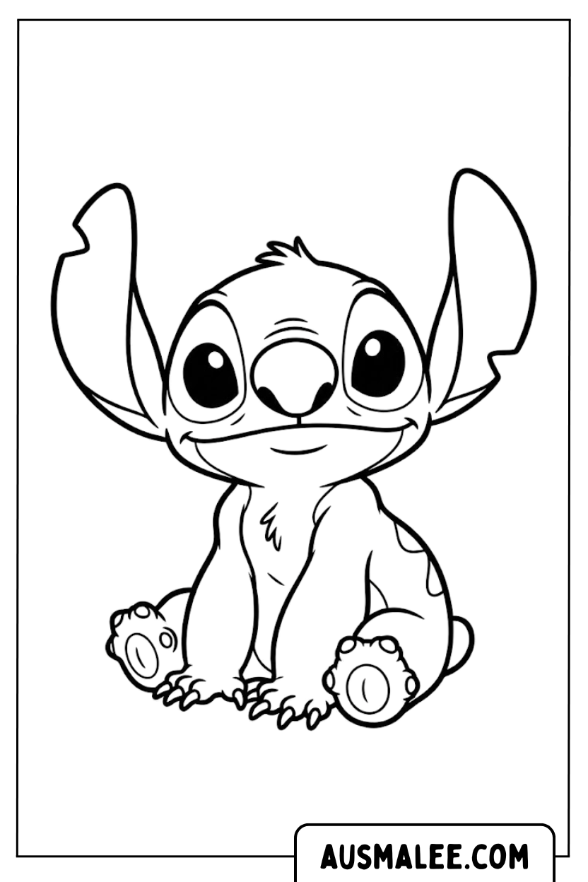 Coloring pages Stitch Sitting Smiling