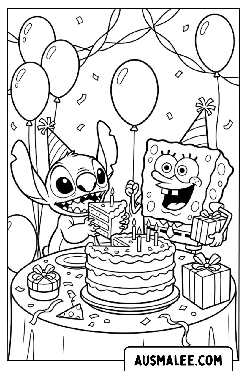 Coloriages d'anniversaire de Bob l'éponge Stitch