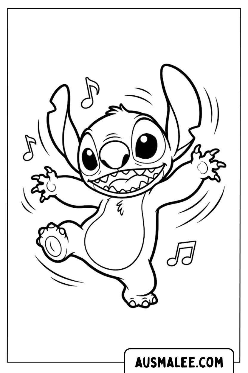 Stitch Dancing Music Coloring Pages