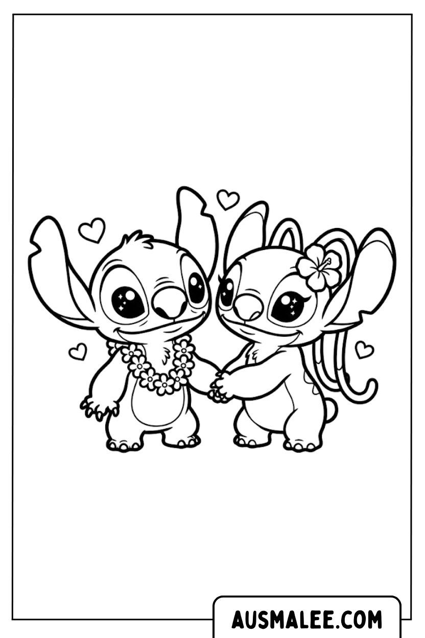 Stitch And Angel Love Coloring Pages