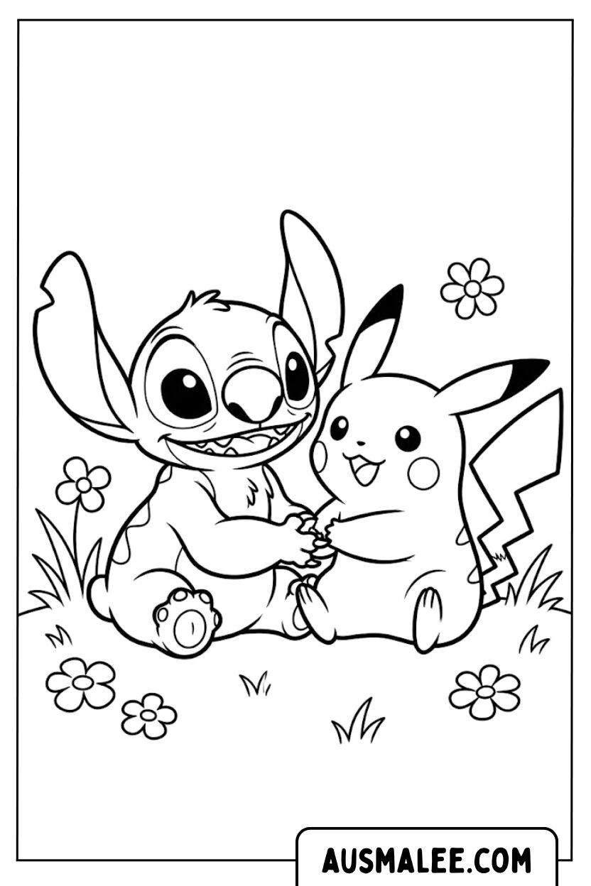 Stitch And Pikachu Friends Coloring Pages
