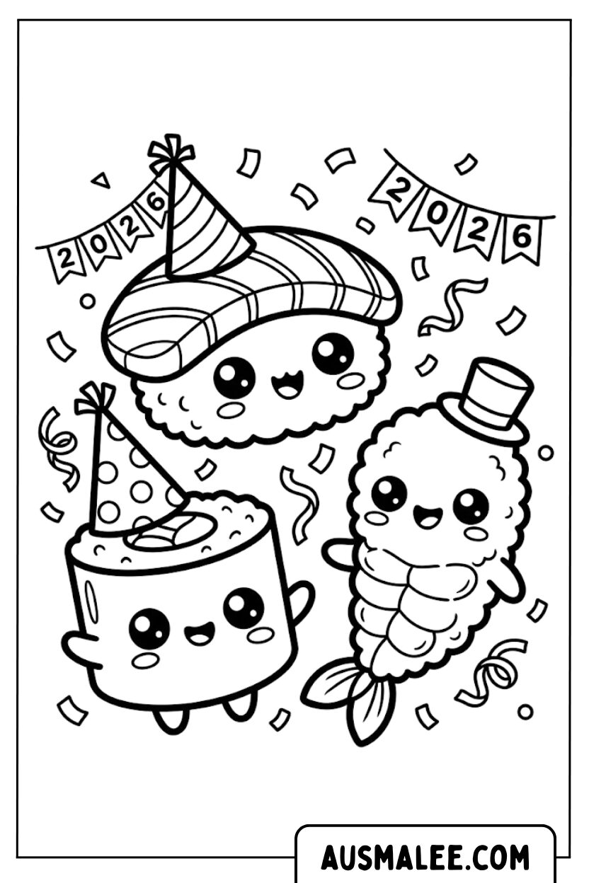 Coloriages Sushi Party 2026 Kawaii