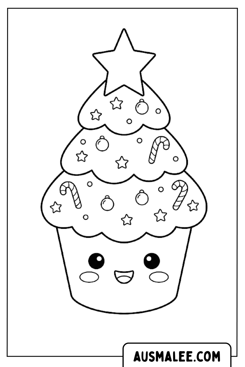 Coloriages de cupcakes en sapin de Noël