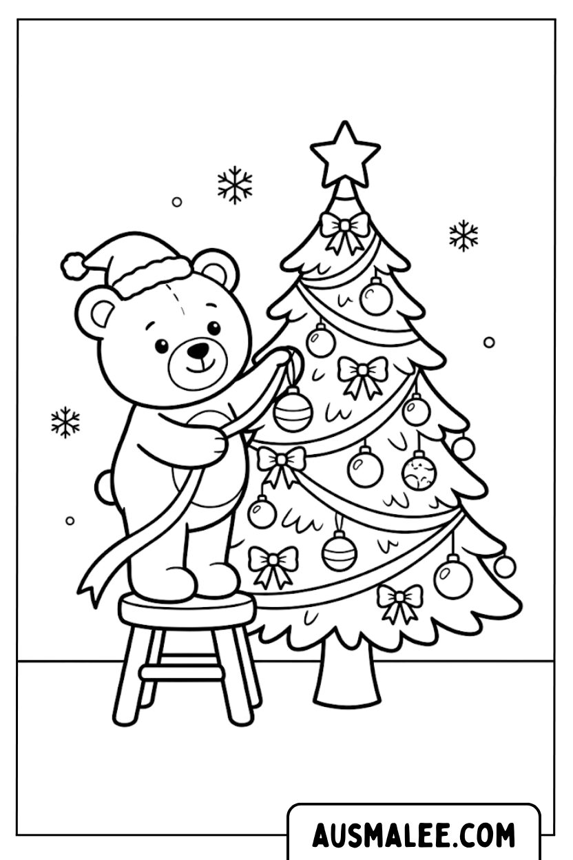Coloring Page Teddy Bear On Stool