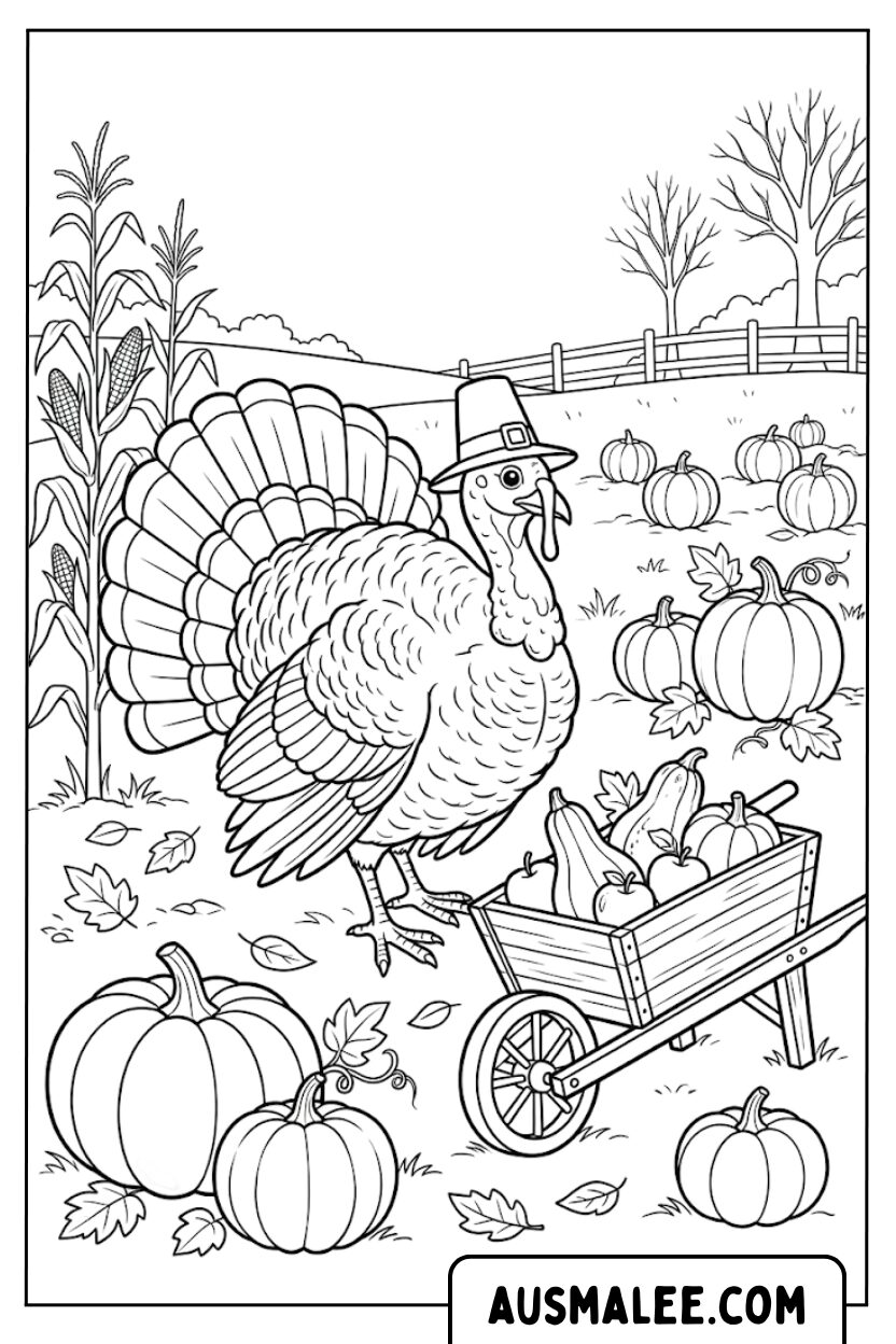 Coloriage - Brouette de dinde pour Colorier