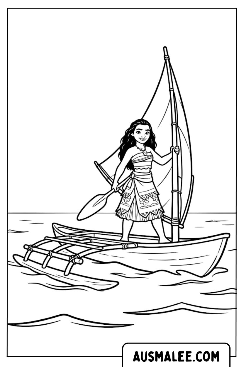 Moana Boat Ocean Coloring Pages