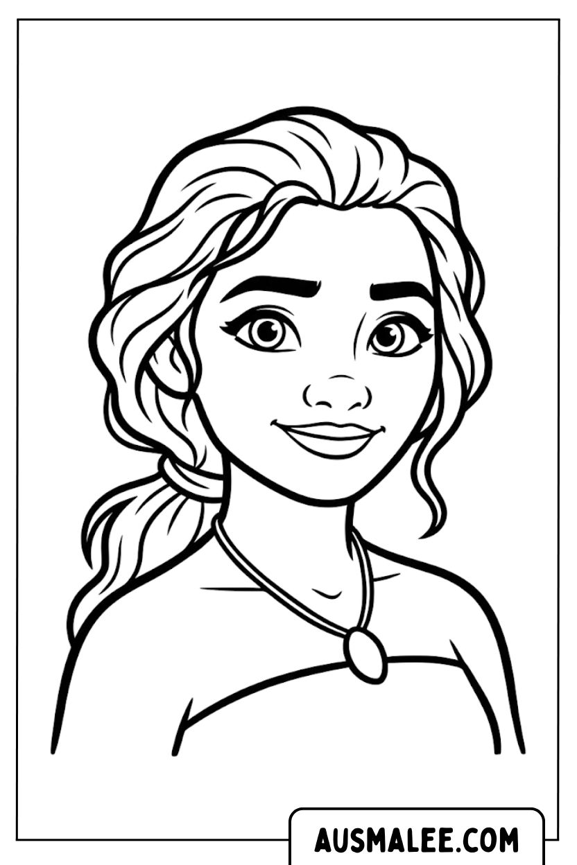 Coloring page Moana portrait smile