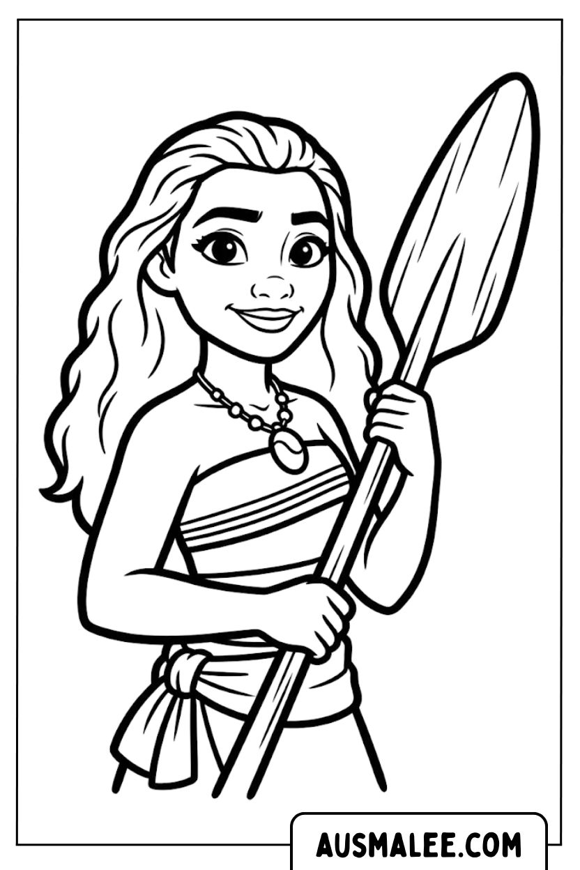 Coloring page Moana with paddle