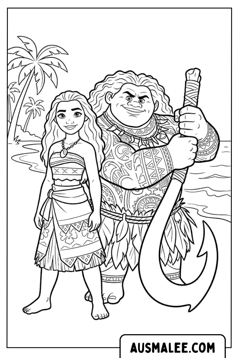 Moana and Maui coloring pages