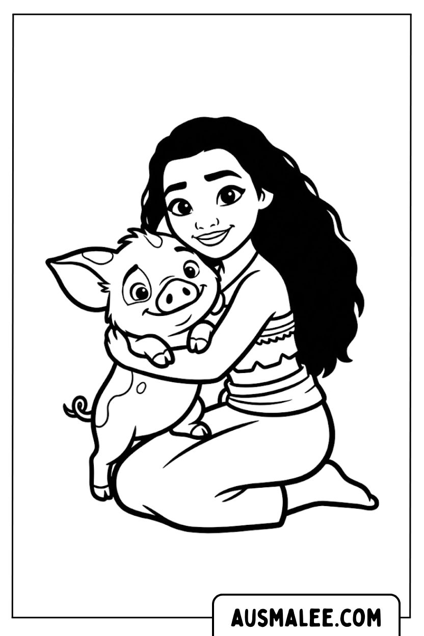 Coloring pages Moana and Pua
