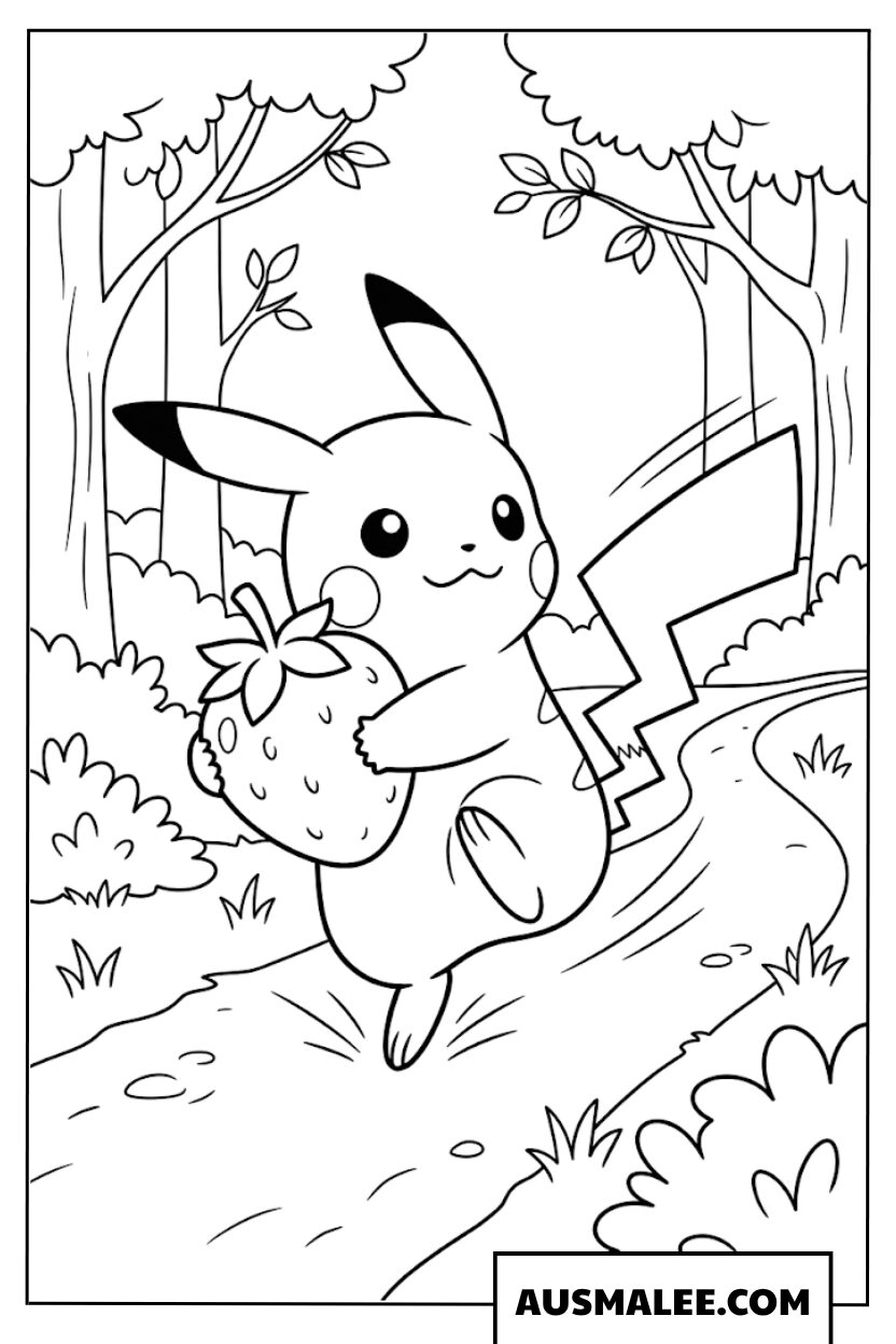 Pikachu mit einer Erdbeere Ausmalbild