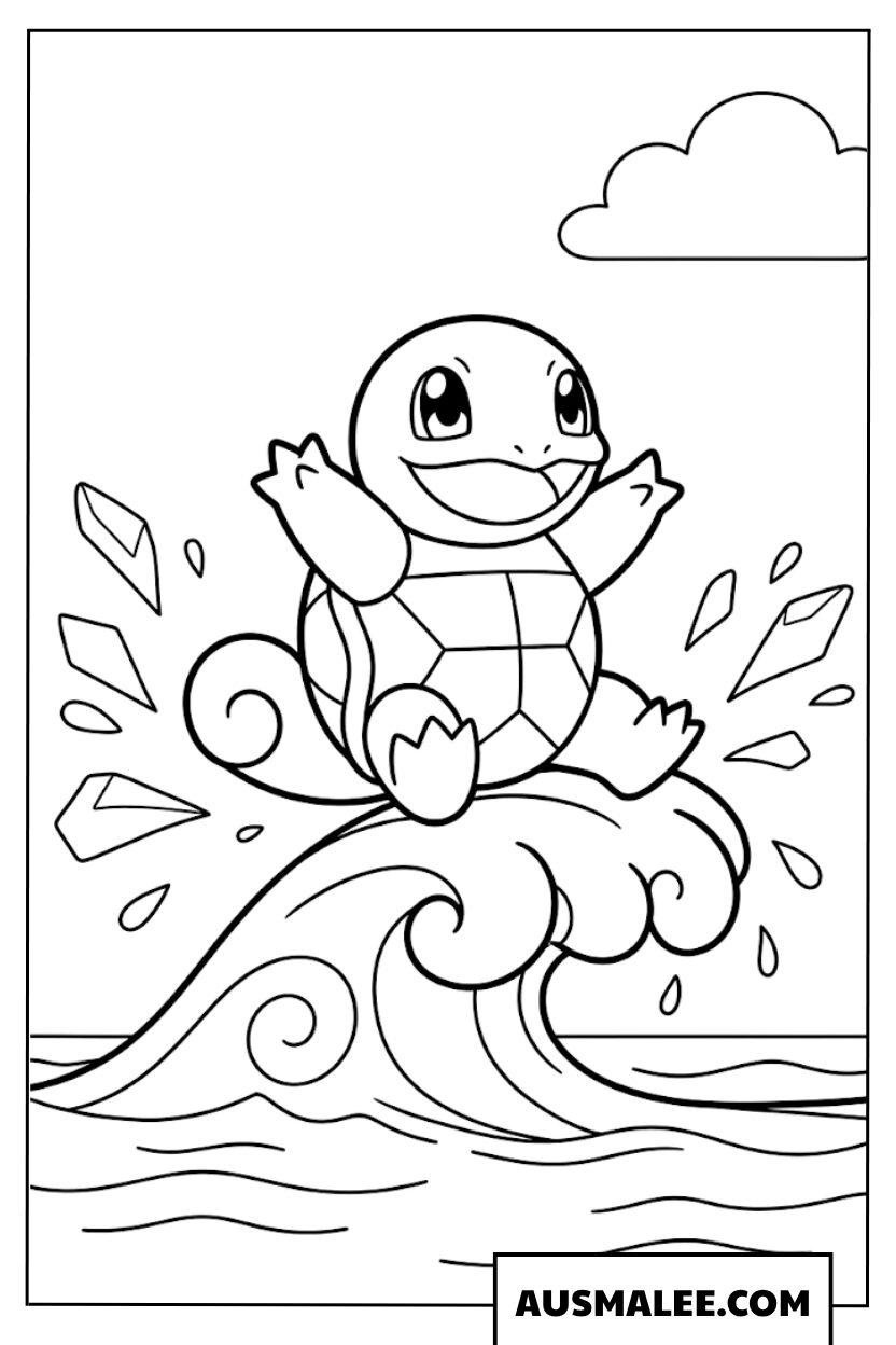 Schiggy auf einer Welle Ausmalbild