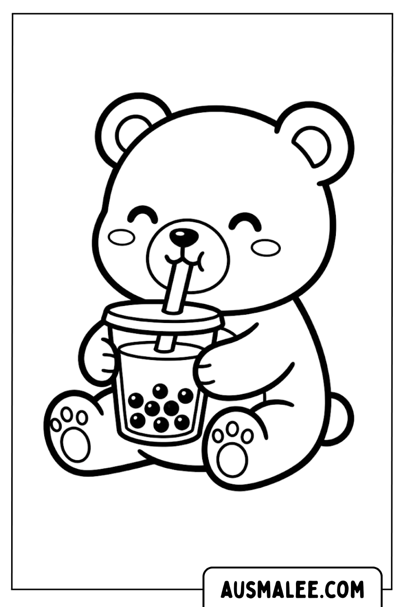 Coloriages mignons d'ours de thé à bulles
