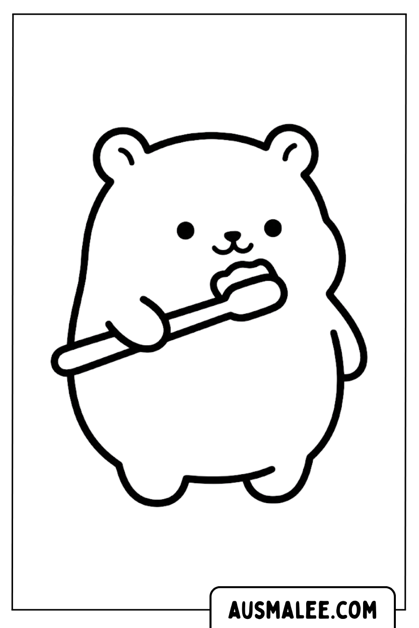 Coloriages ours mignon se brossant les dents