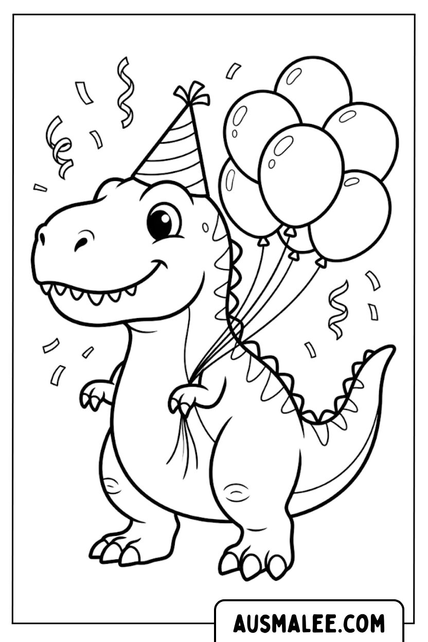 Coloriages d'anniversaire de dinosaures mignons