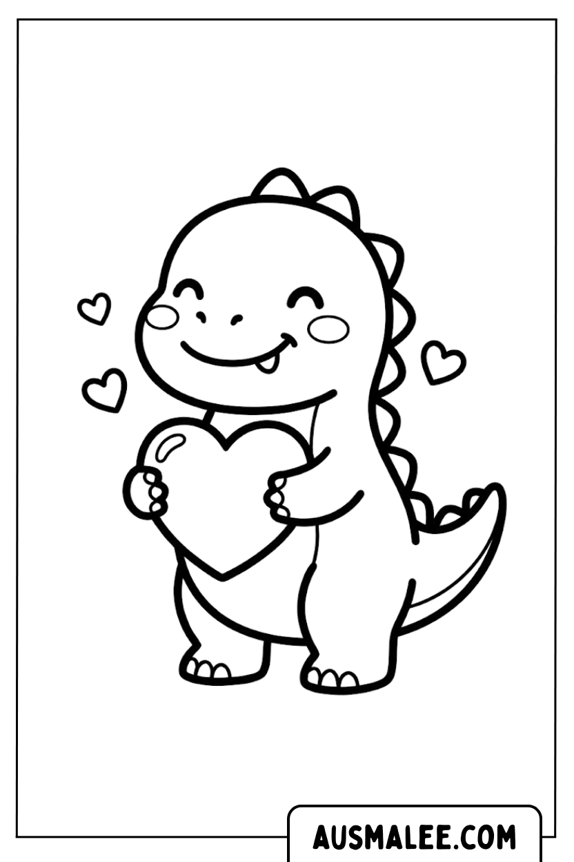 Coloriages mignons coeur de dinosaure