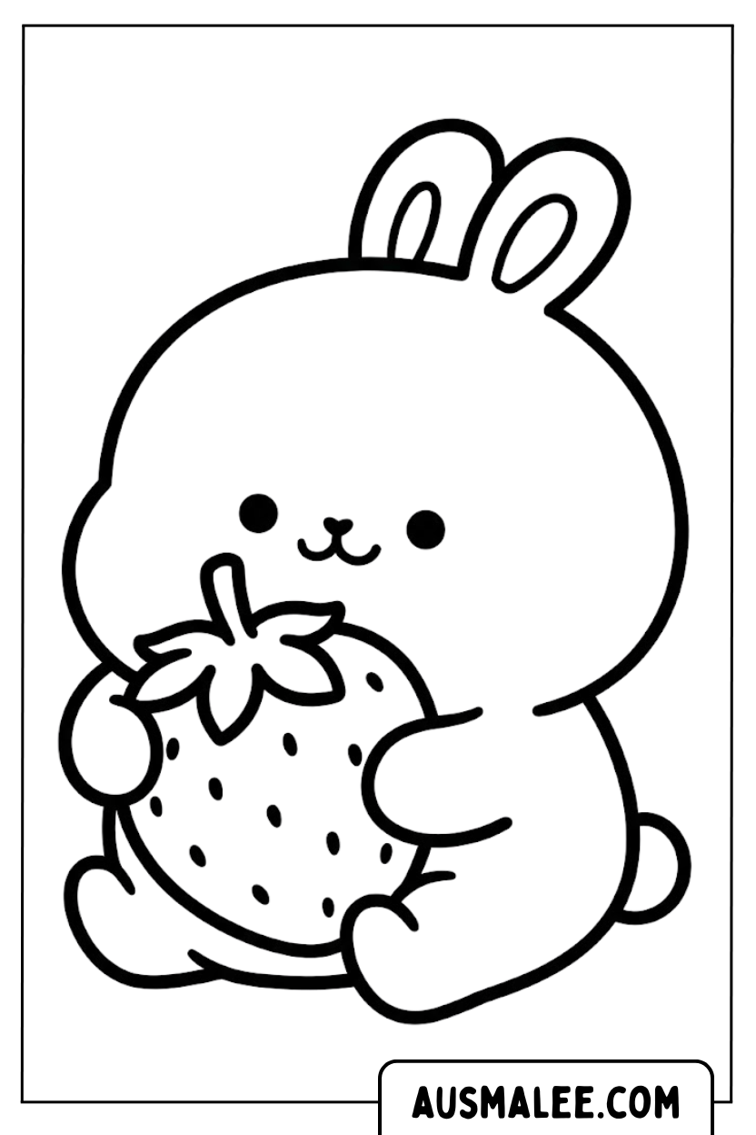 Coloriages mignons de lapin aux fraises
