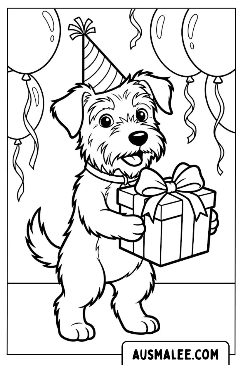 Coloriages d'anniversaire de chien mignon