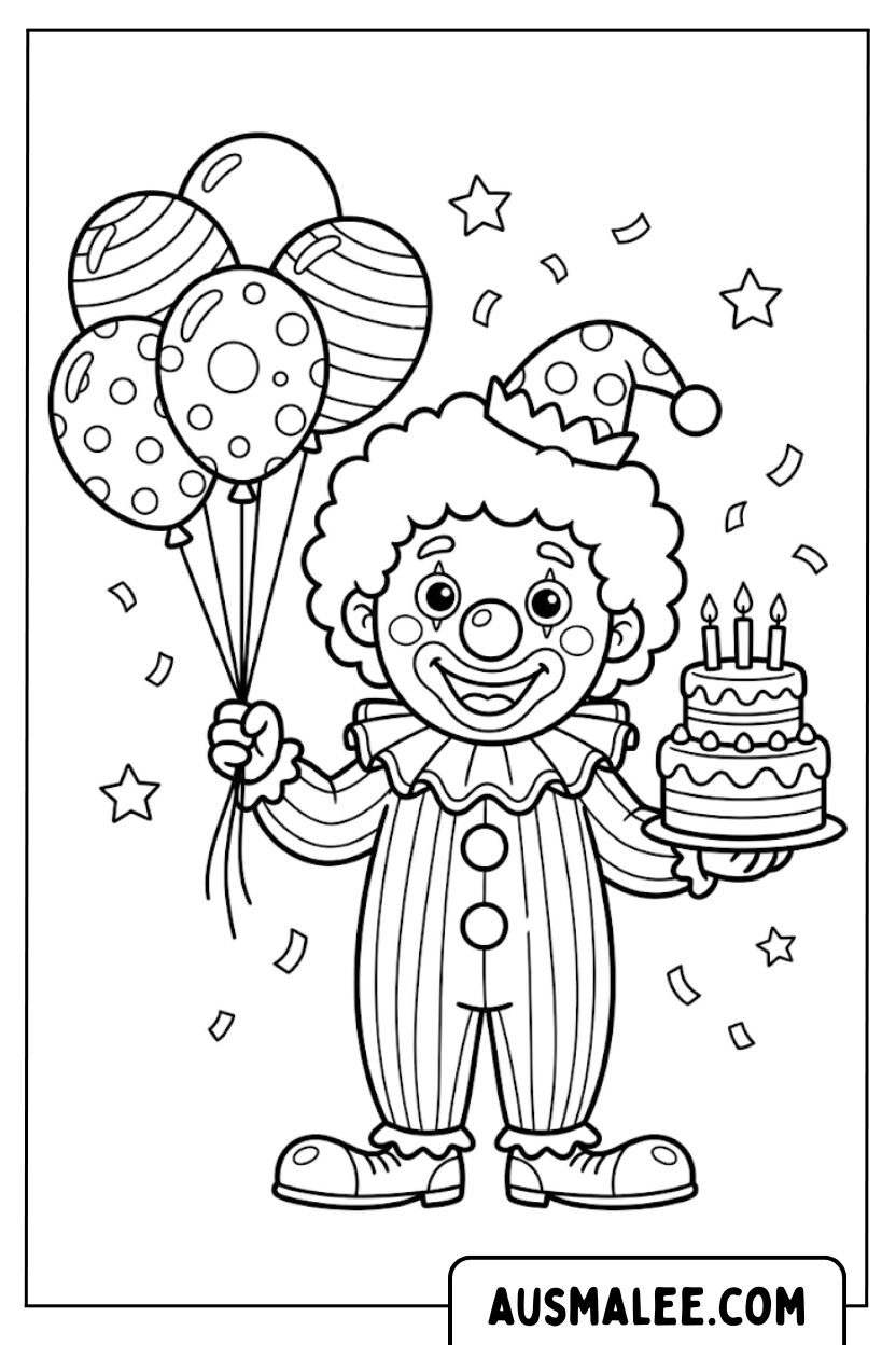 Coloriages d'anniversaire de clown mignon