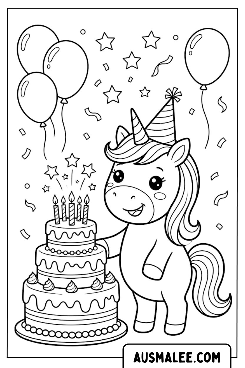 Coloriages d'anniversaire de licorne mignons