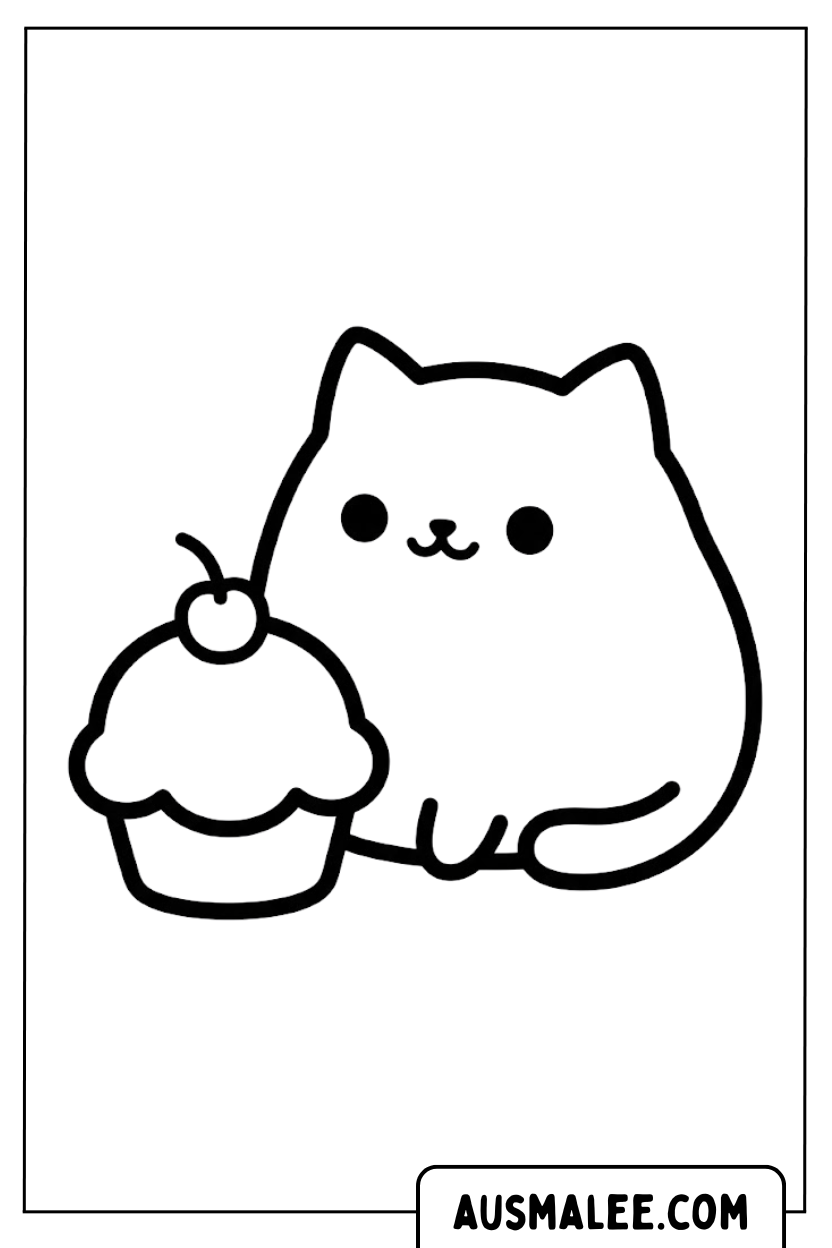 Coloriages de cupcakes chat mignon