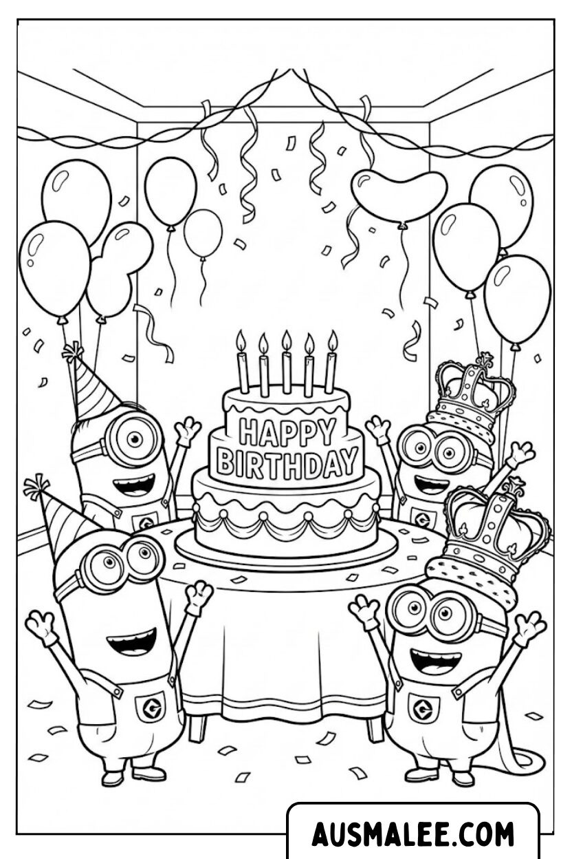 Coloriages d'anniversaire mignons des Minions