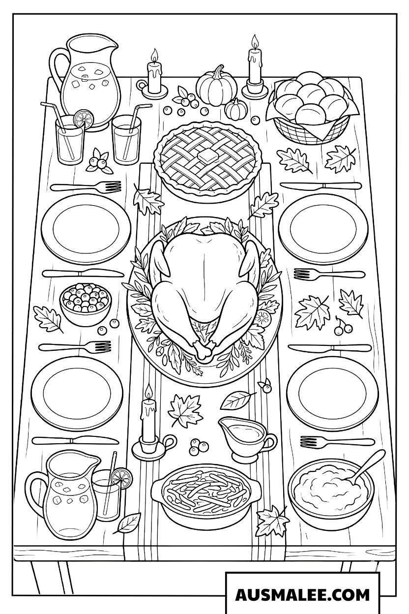 Table de fête de Thanksgiving Coloriage