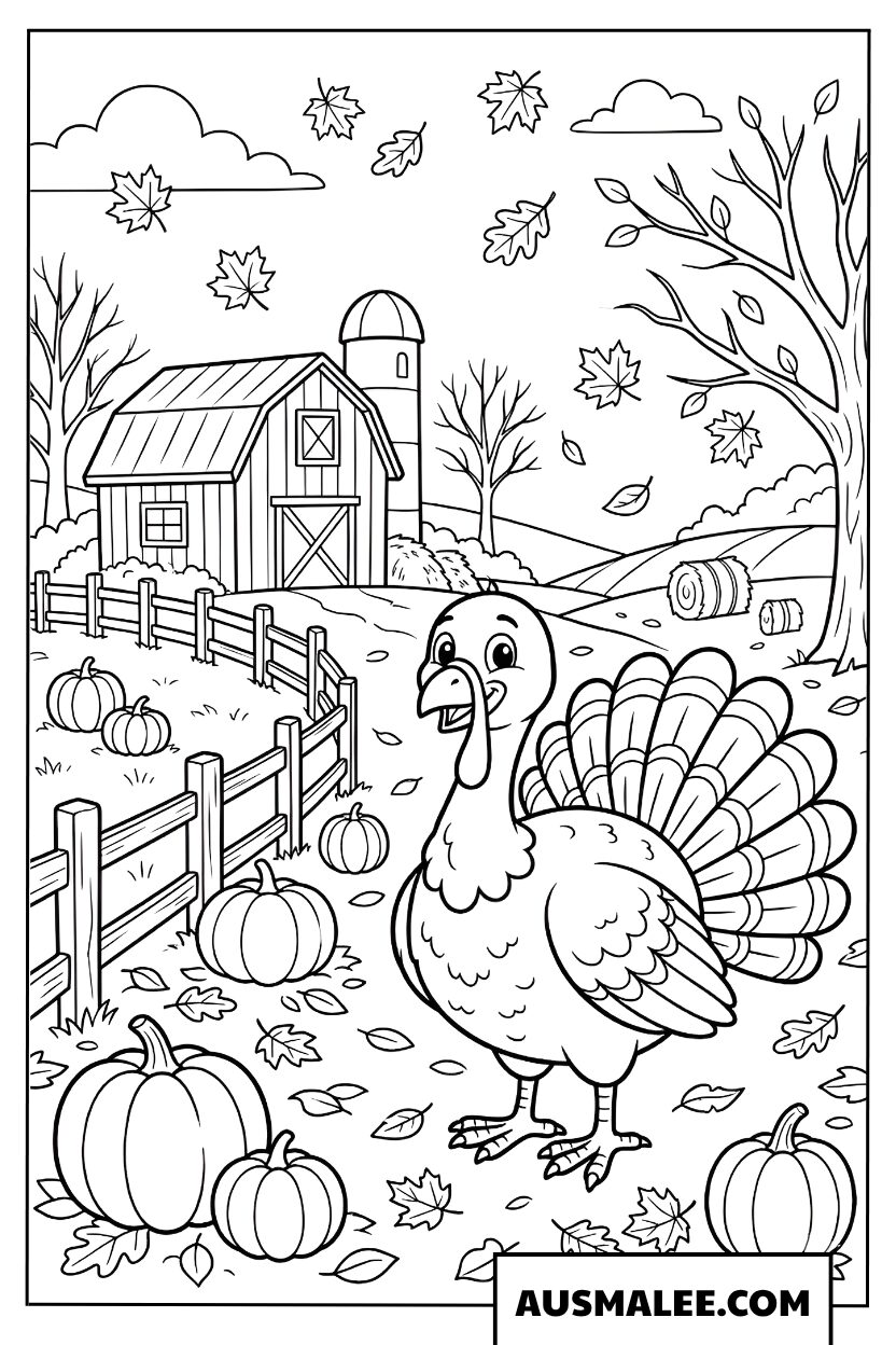 Dindon à la ferme Coloriage