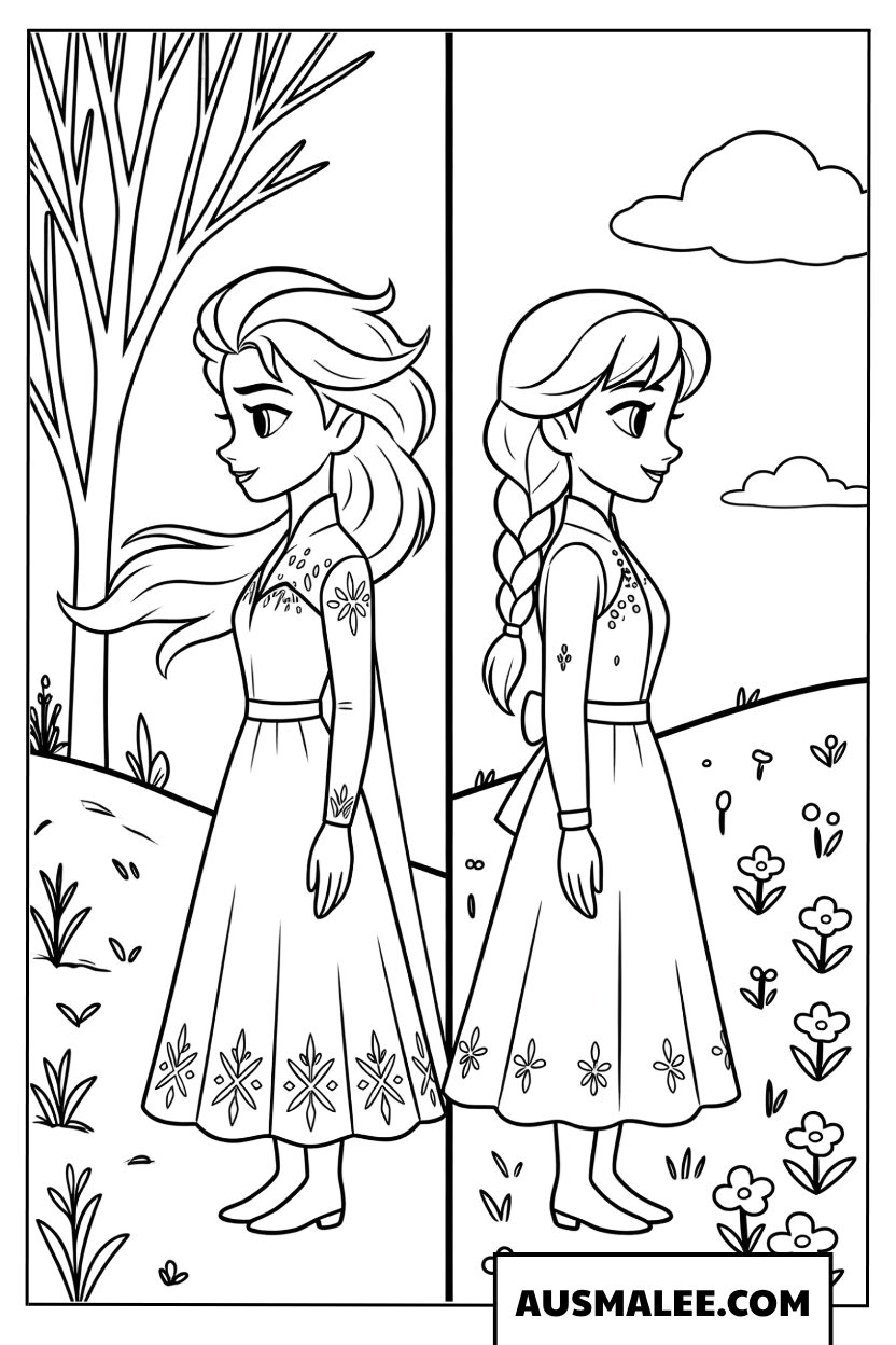 Belles Elsa et Anna Coloriage