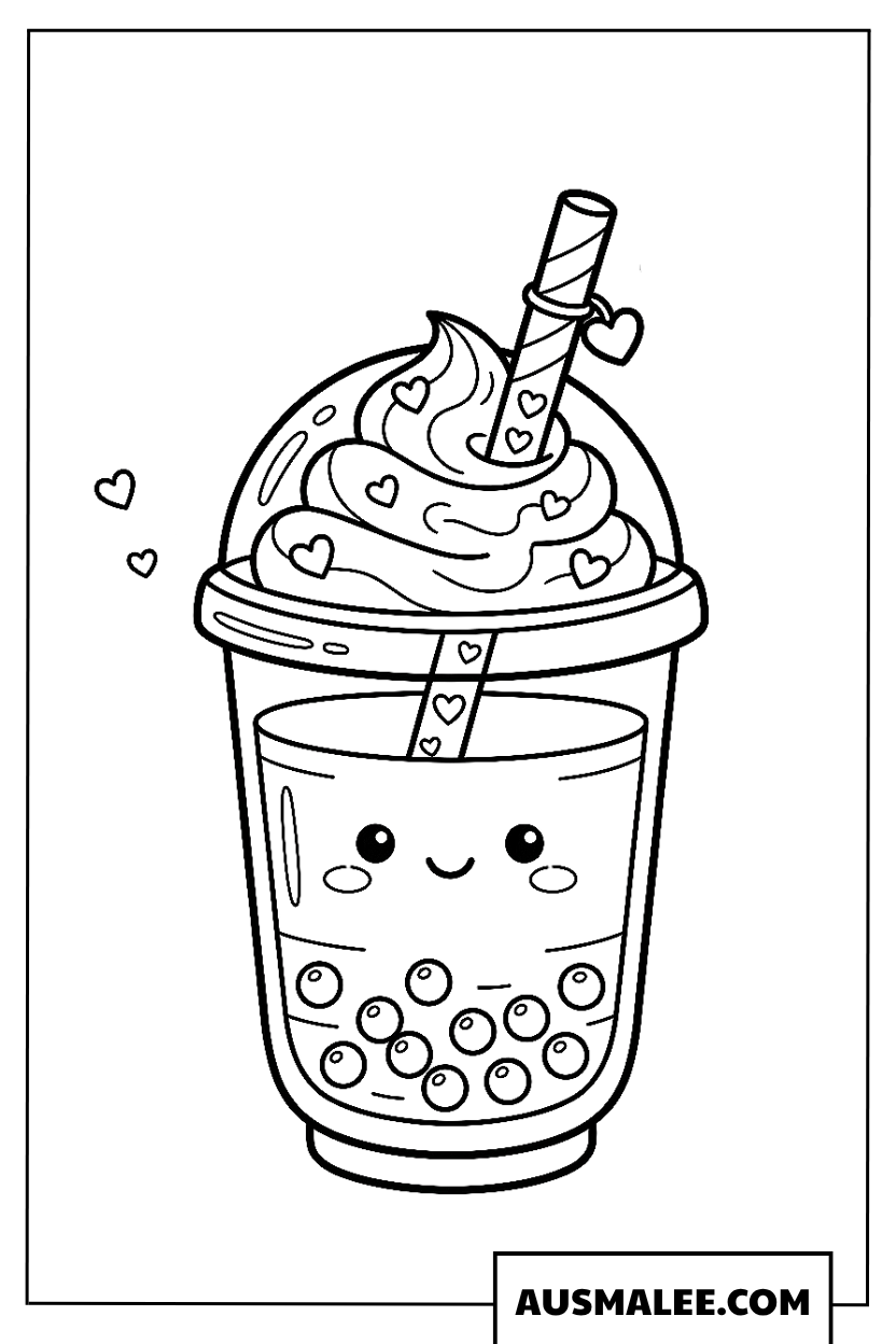 Kleurplaat Bubble tea beker met slagroom.