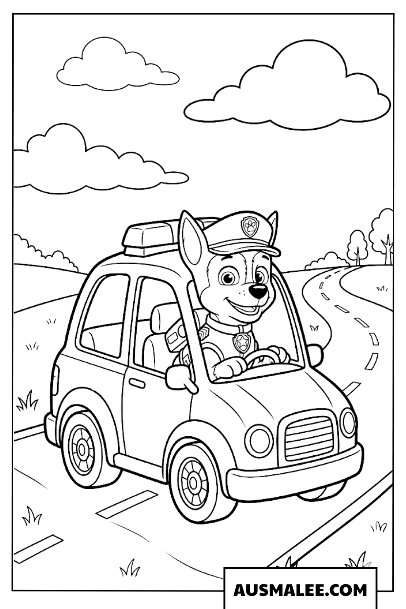 Coloriage Chase conduit une voiture de police