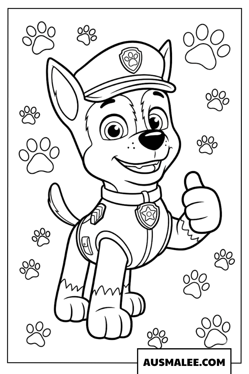 Coloriage Chase avec empreintes de pattes