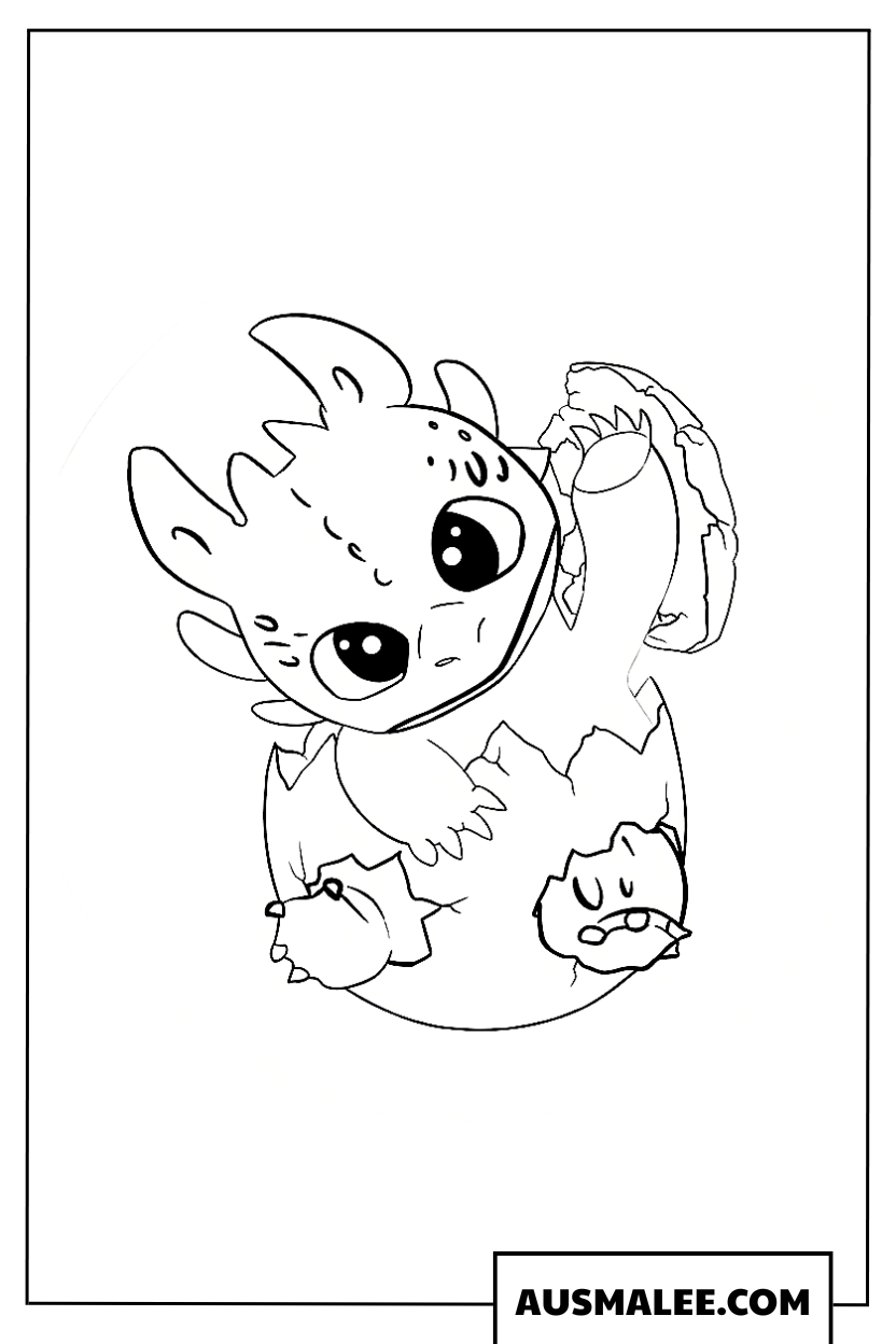 Coloriage Krokmou sort de son œuf.