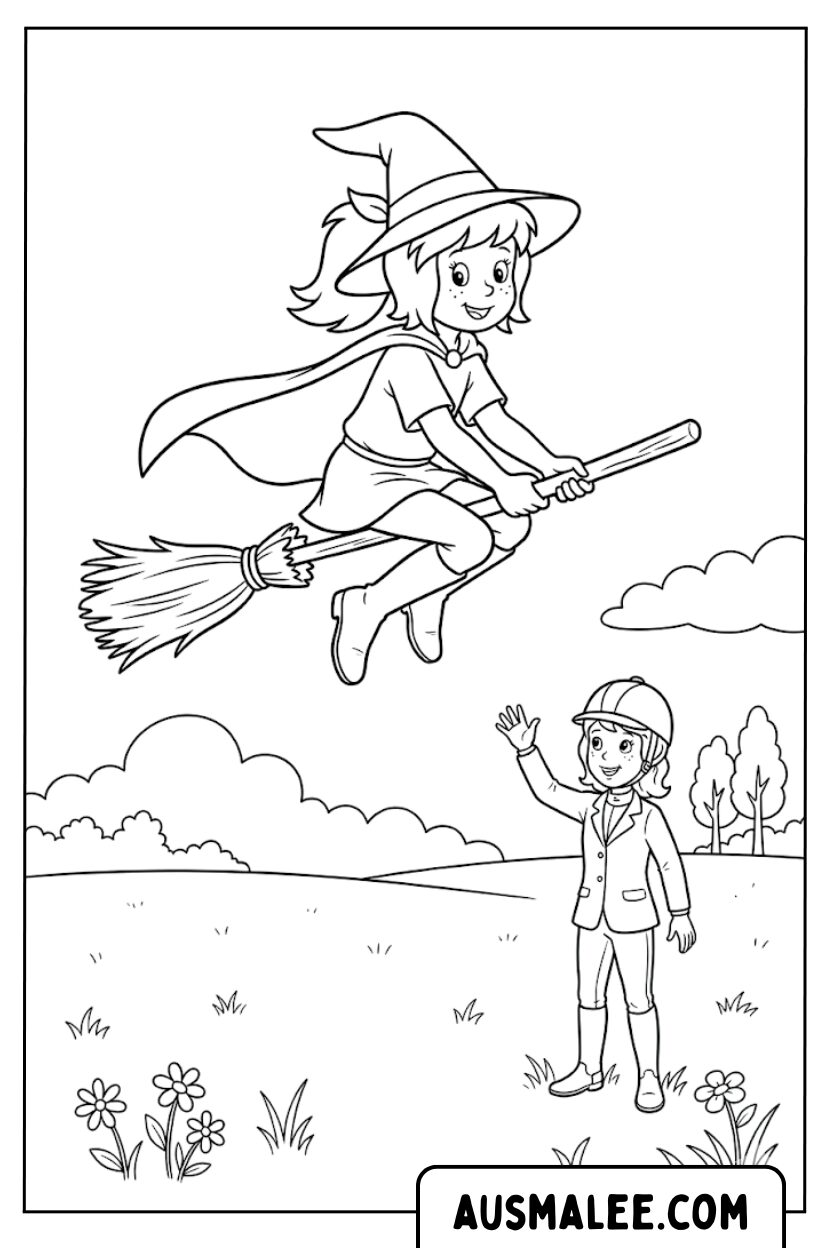 Coloriages Bibi vole sur le balai