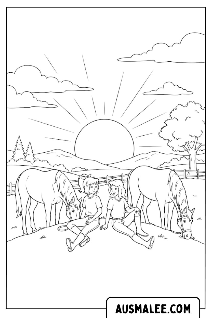 Coloriages Bibi et Tina coucher de soleil