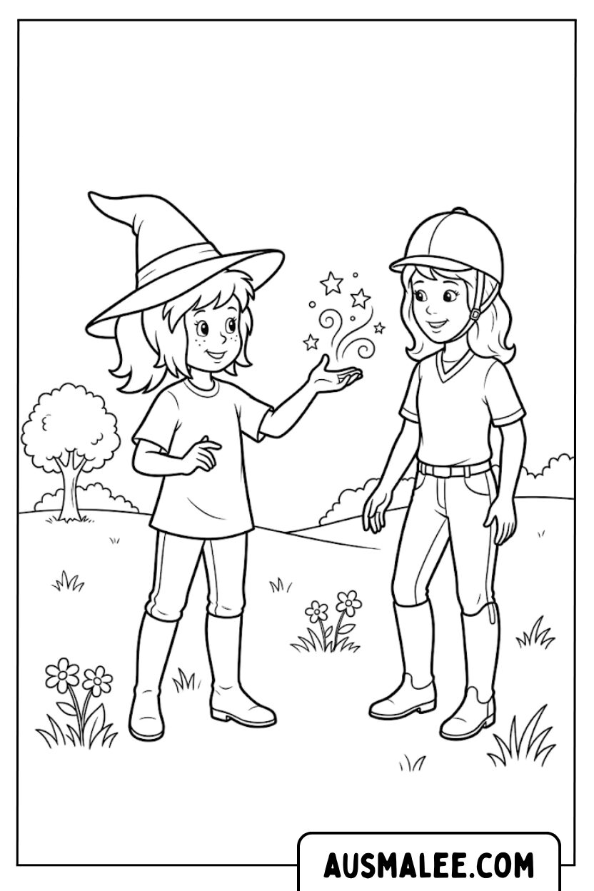 Coloriages Bibi montre des tours de magie à Tina