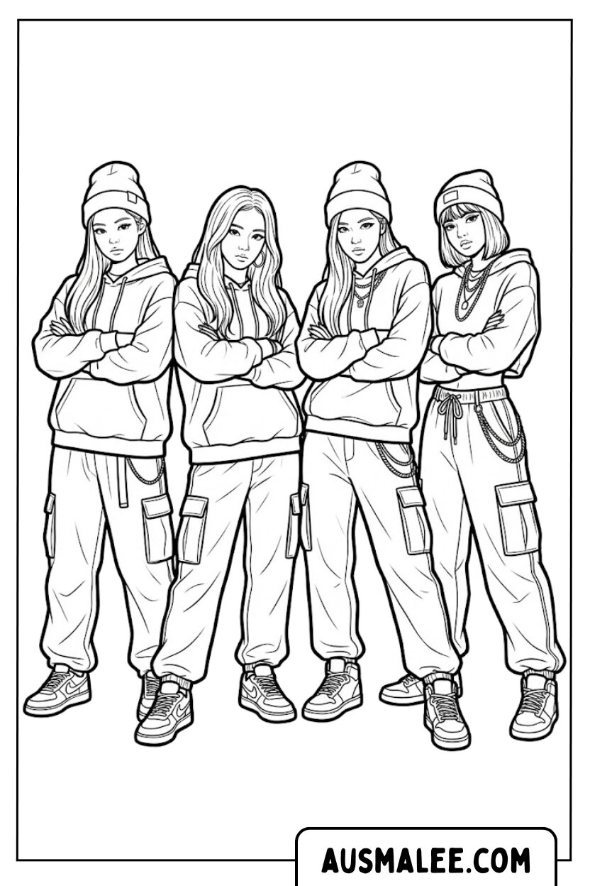 Coloriages du groupe Blackpink : Sweats à capuche et casquettes